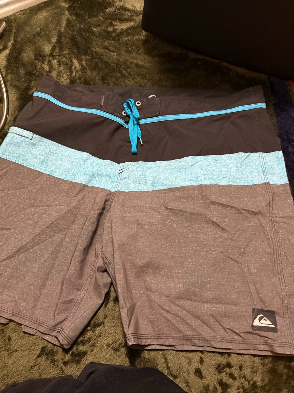 Quiksilver Men’s Black, Light Blue & Gray Stripe Boardshorts